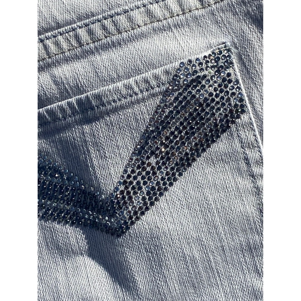 White House Black Market Noir Light Gray Rhinestone Bootcut Jeans Womens 2R - Picture 7 of 7